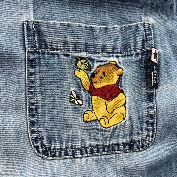 Vintage Pooh Womens Denim Shirt 22W/24W Blue Button Front Classic The Pooh Top - Picture 10 of 12